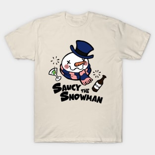 Saucy The Snowman - Frosty Humor - White Outlined, Color Version 4 T-Shirt